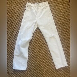 Agolde Women's White Distressed Straight Jeans